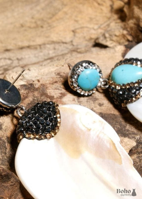 Boho Earrings, Dangle Earrings, Leaf White Shell